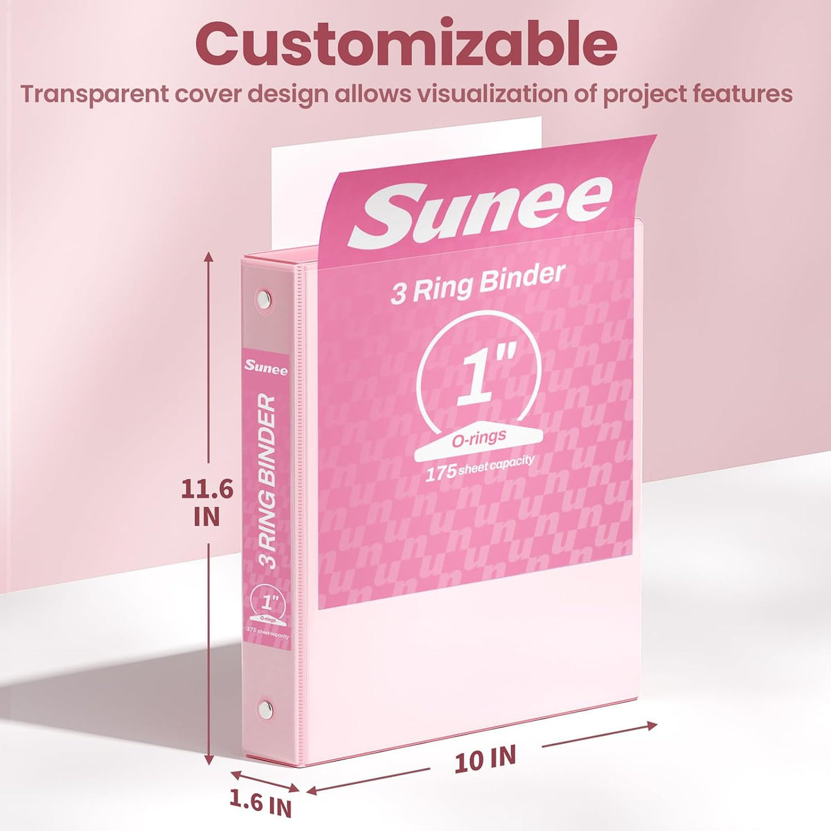 3 Ring Binder 1 Inch 2 Pack, Clear View Binder Three Ring PVC-Free (Fit 8.5x11 Inches) for School or Office Supplies, Pink