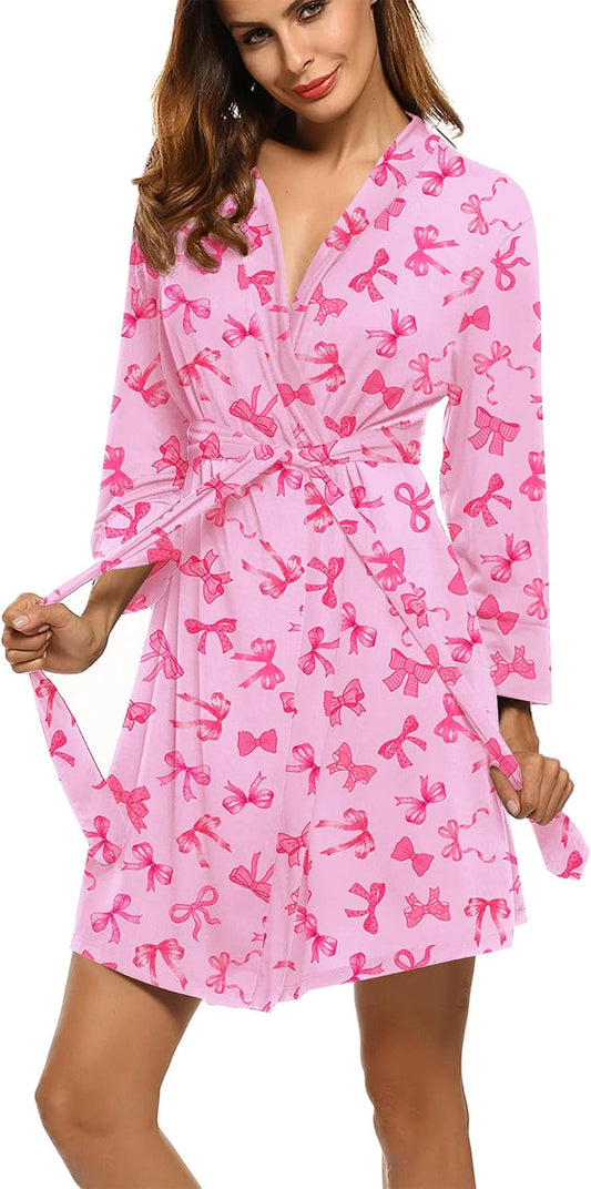 Womens Robe Lightweight Short Knit Bathrobe Soft Ladies Sleepwear