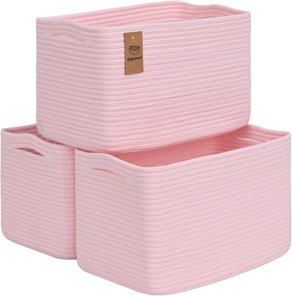Baskets for Organizing,Storage Baskets,3 Pack Baskets for Shelfves,15"×10"×9" Woven Pink Basket,toy storage bins,bins for organization