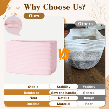 Baskets for Organizing,Storage Baskets,3 Pack Baskets for Shelfves,15"×10"×9" Woven Pink Basket,toy storage bins,bins for organization