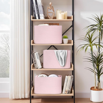 Baskets for Organizing,Storage Baskets,3 Pack Baskets for Shelfves,15"×10"×9" Woven Pink Basket,toy storage bins,bins for organization