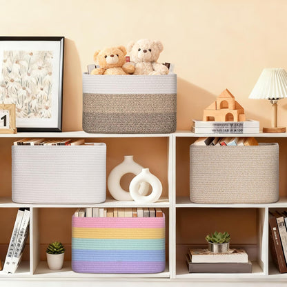 Baskets for Organizing,Storage Baskets,3 Pack Baskets for Shelfves,15"×10"×9" Woven Pink Basket,toy storage bins,bins for organization