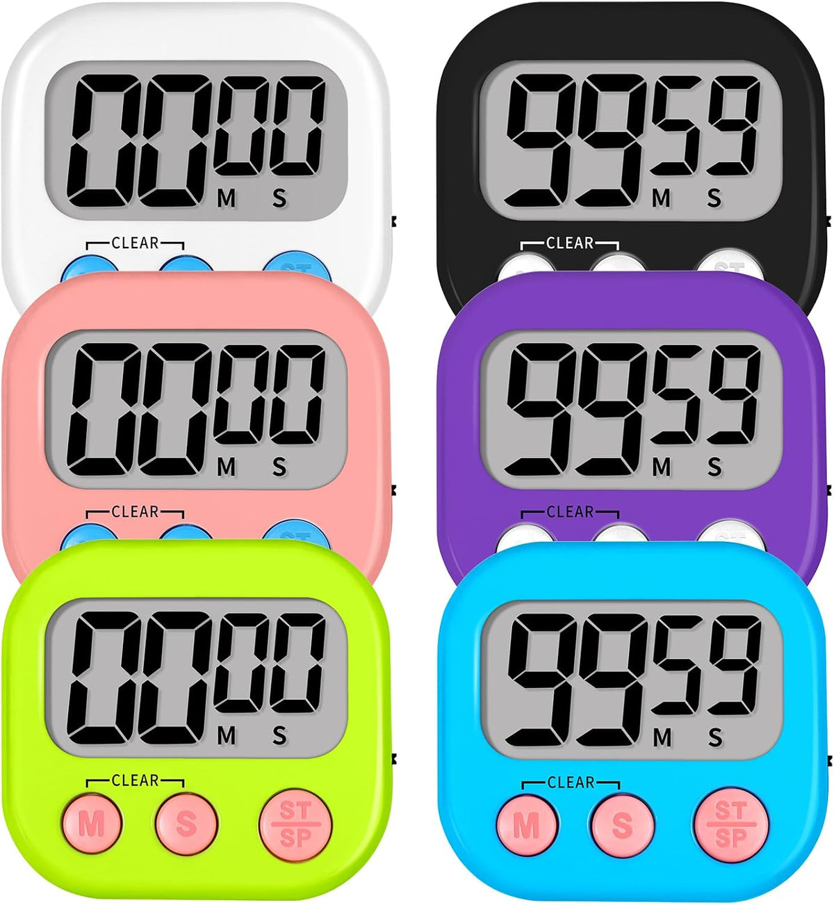 Digital Kitchen Timers, Classroom Timers for Kids Teachers, 6 Color