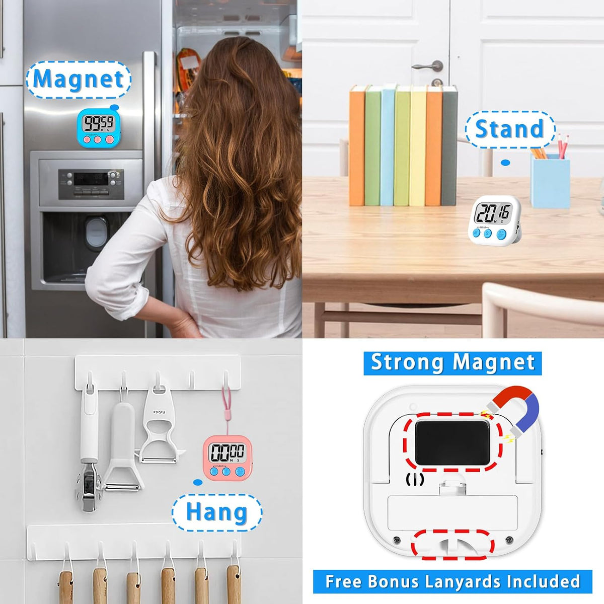 Digital Kitchen Timers, Classroom Timers for Kids Teachers, 6 Color