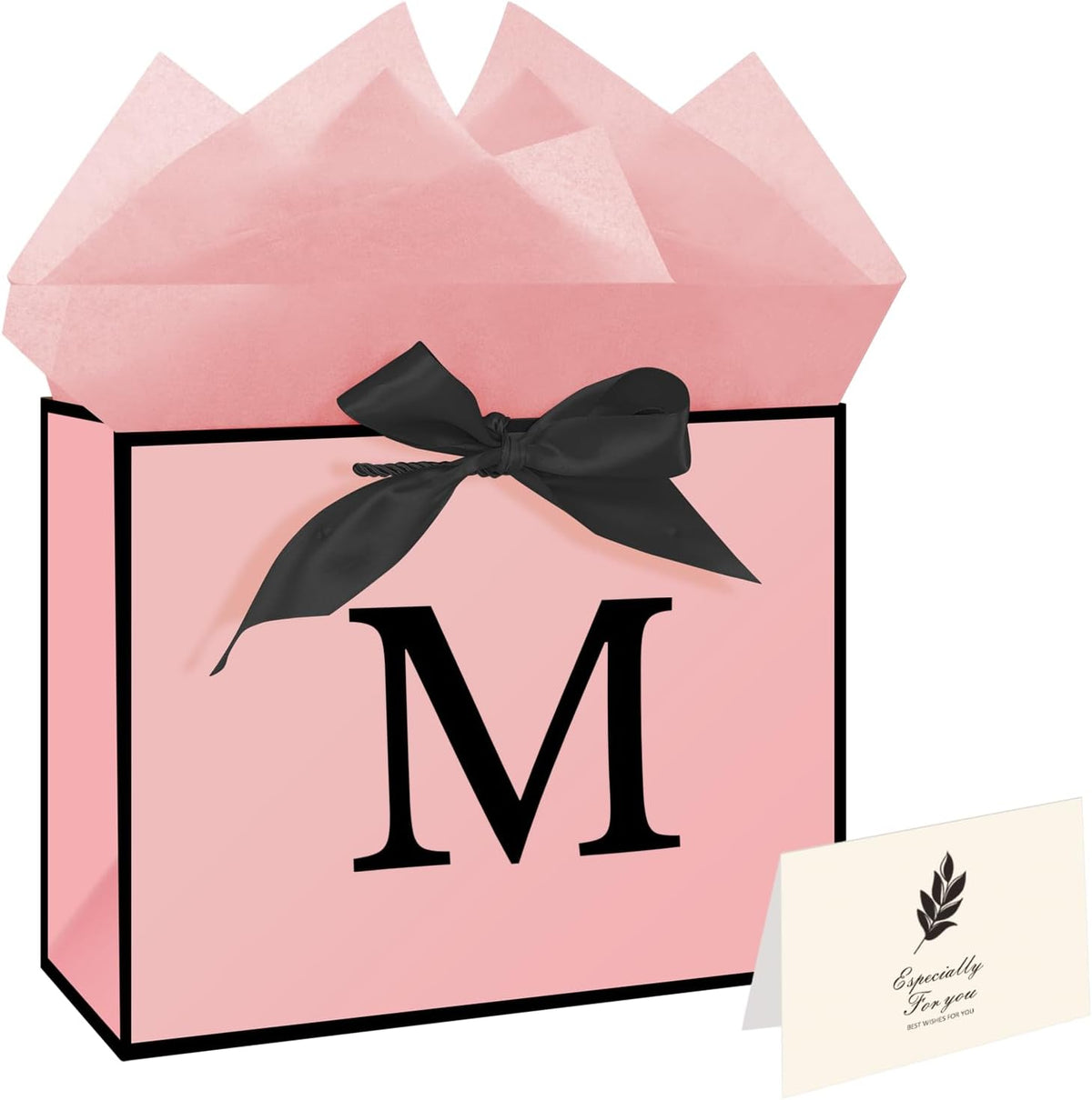 Personalized 13" Pink Initial M Gift Bags for Girls Women