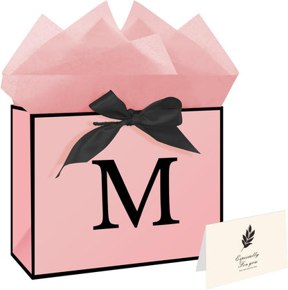 Personalized 13" Pink Initial M Gift Bags for Girls Women