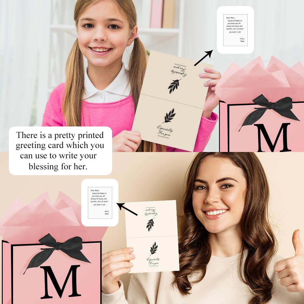 Personalized 13" Pink Initial M Gift Bags for Girls Women