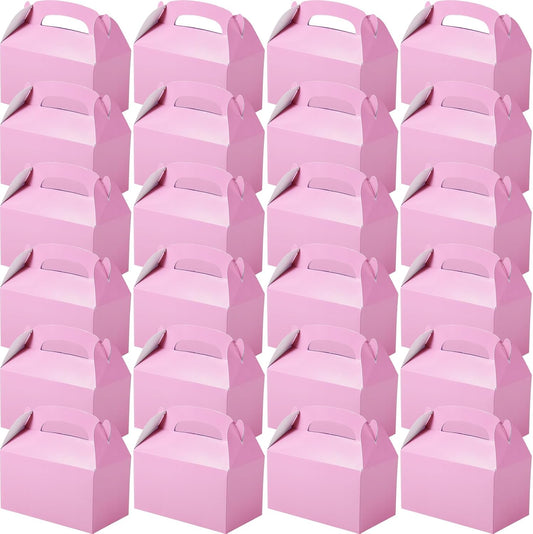 24 Pcs Pink Party Favor Treat Boxes Gable Paper Gift Box Candy Snack Goodie Cake Treat Boxes for Birthday Wedding Party Favors (Pink)