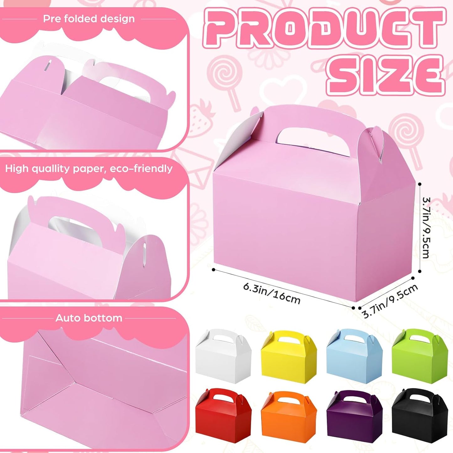 24 Pcs Pink Party Favor Treat Boxes Gable Paper Gift Box Candy Snack Goodie Cake Treat Boxes for Birthday Wedding Party Favors (Pink)