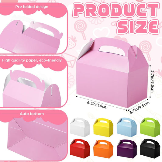 24 Pcs Pink Party Favor Treat Boxes Gable Paper Gift Box Candy Snack Goodie Cake Treat Boxes for Birthday Wedding Party Favors (Pink)