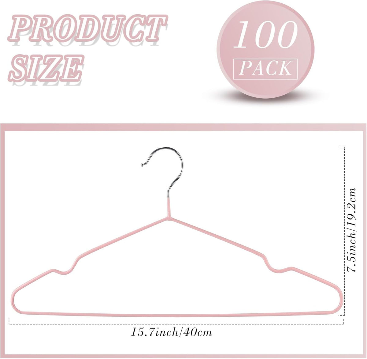 Wesiti 100 Pcs Metal Wire Non Slip Hangers for Clothes Space Saving Hanger Strong 15.7 in Triangle Clothes Coat Suit Bridal Boutique Dress for Closet Dorm Rack(Pink)