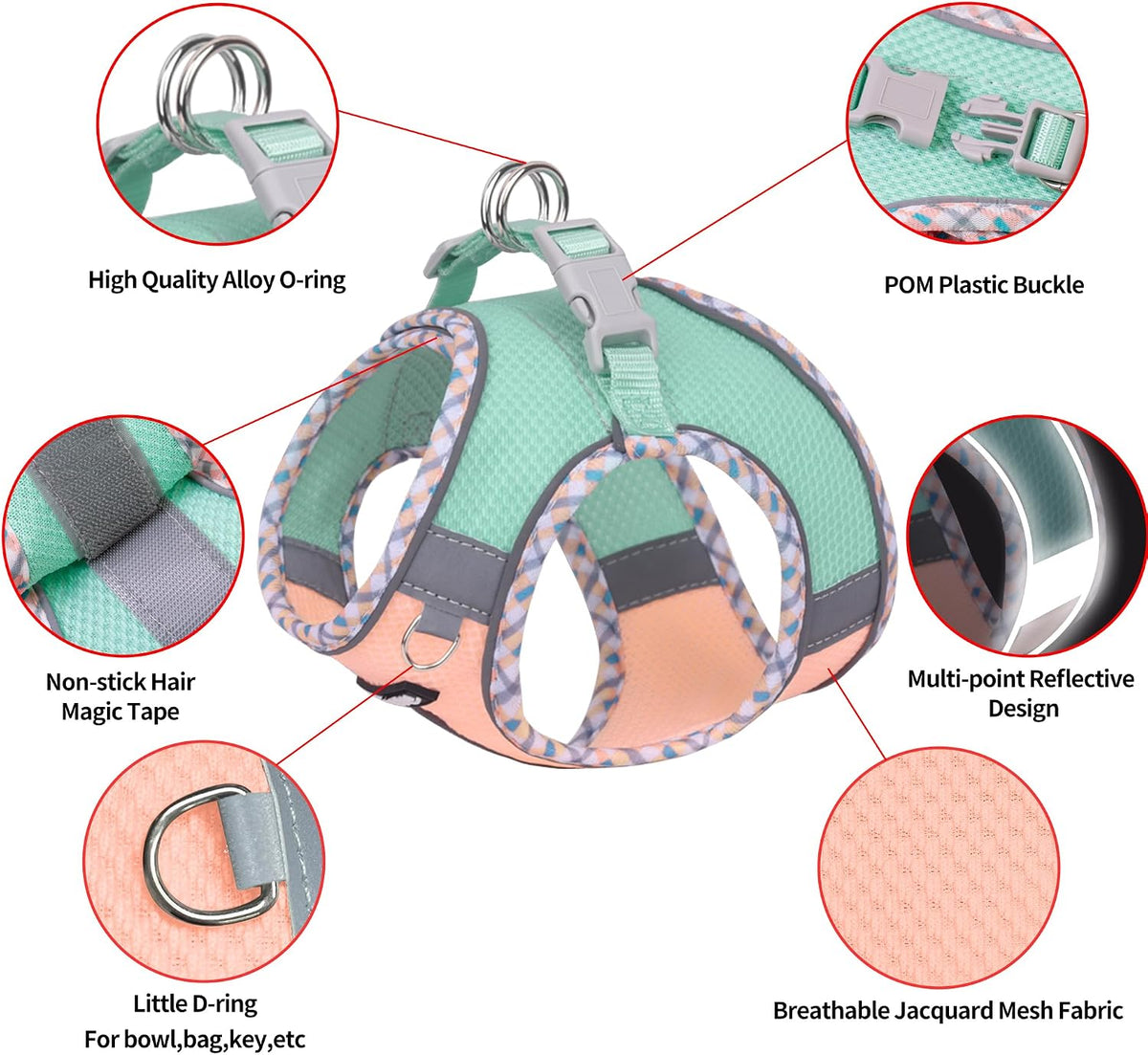 AIITLE Dog Harness Small Sized and Leash Set, Turquoise-Pink XXXS