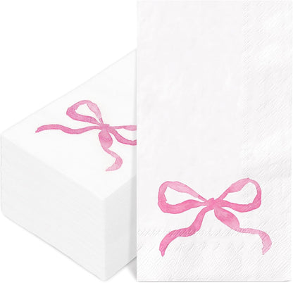 FYSUIMU 100Pcs Pink Bow Paper Guest Napkins Watercolor Bowknot Bathroom Napkin Disposable Hand Towel Napkin for Home Party Supplies