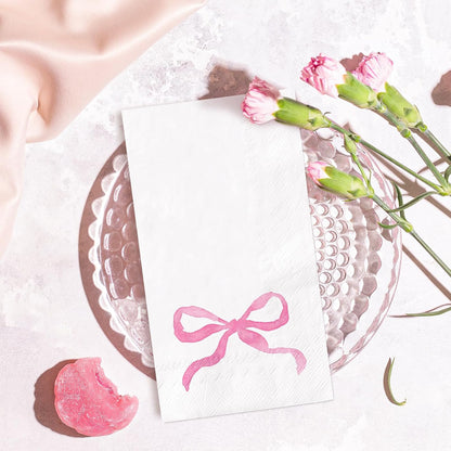 FYSUIMU 100Pcs Pink Bow Paper Guest Napkins Watercolor Bowknot Bathroom Napkin Disposable Hand Towel Napkin for Home Party Supplies
