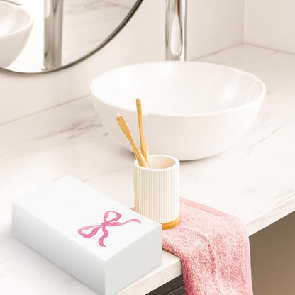 FYSUIMU 100Pcs Pink Bow Paper Guest Napkins Watercolor Bowknot Bathroom Napkin Disposable Hand Towel Napkin for Home Party Supplies