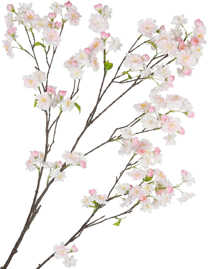 Cherry Blossom Branches Long Stem Artificial Flowers for Tall Vase Silk Flower Bulk White and Pink Plum Blossom Flowers for Indoor Home Decor Bedroom Floral Arrangement Table Centerpieces