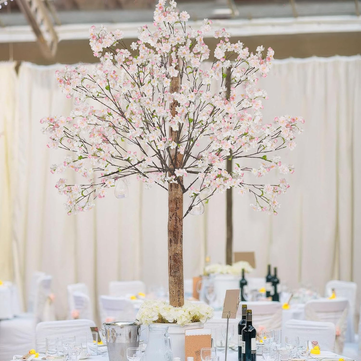 Cherry Blossom Branches Long Stem Artificial Flowers for Tall Vase Silk Flower Bulk White and Pink Plum Blossom Flowers for Indoor Home Decor Bedroom Floral Arrangement Table Centerpieces