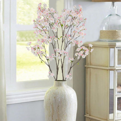 Cherry Blossom Branches Long Stem Artificial Flowers for Tall Vase Silk Flower Bulk White and Pink Plum Blossom Flowers for Indoor Home Decor Bedroom Floral Arrangement Table Centerpieces