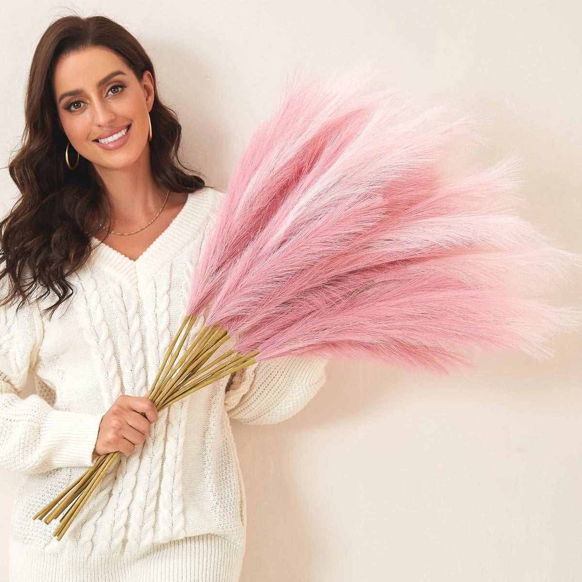 Pink Pampas Grass Decor, 9 PCS 37''/3.1FT Tall Fluffy Faux Pompas Floral, Large Artificial Pompous Grass Branches for Floor Vase Fillers, Boho Farmhouse Room Wedding Décor（Pink）