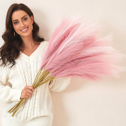 Pink Pampas Grass Decor, 9 PCS 37''/3.1FT Tall Fluffy Faux Pompas Floral, Large Artificial Pompous Grass Branches for Floor Vase Fillers, Boho Farmhouse Room Wedding Décor（Pink）