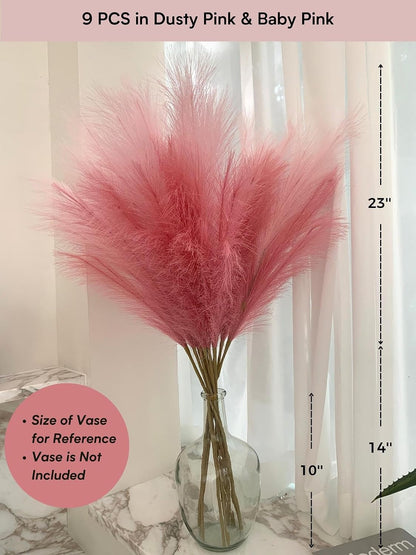 Pink Pampas Grass Decor, 9 PCS 37''/3.1FT Tall Fluffy Faux Pompas Floral, Large Artificial Pompous Grass Branches for Floor Vase Fillers, Boho Farmhouse Room Wedding Décor（Pink）