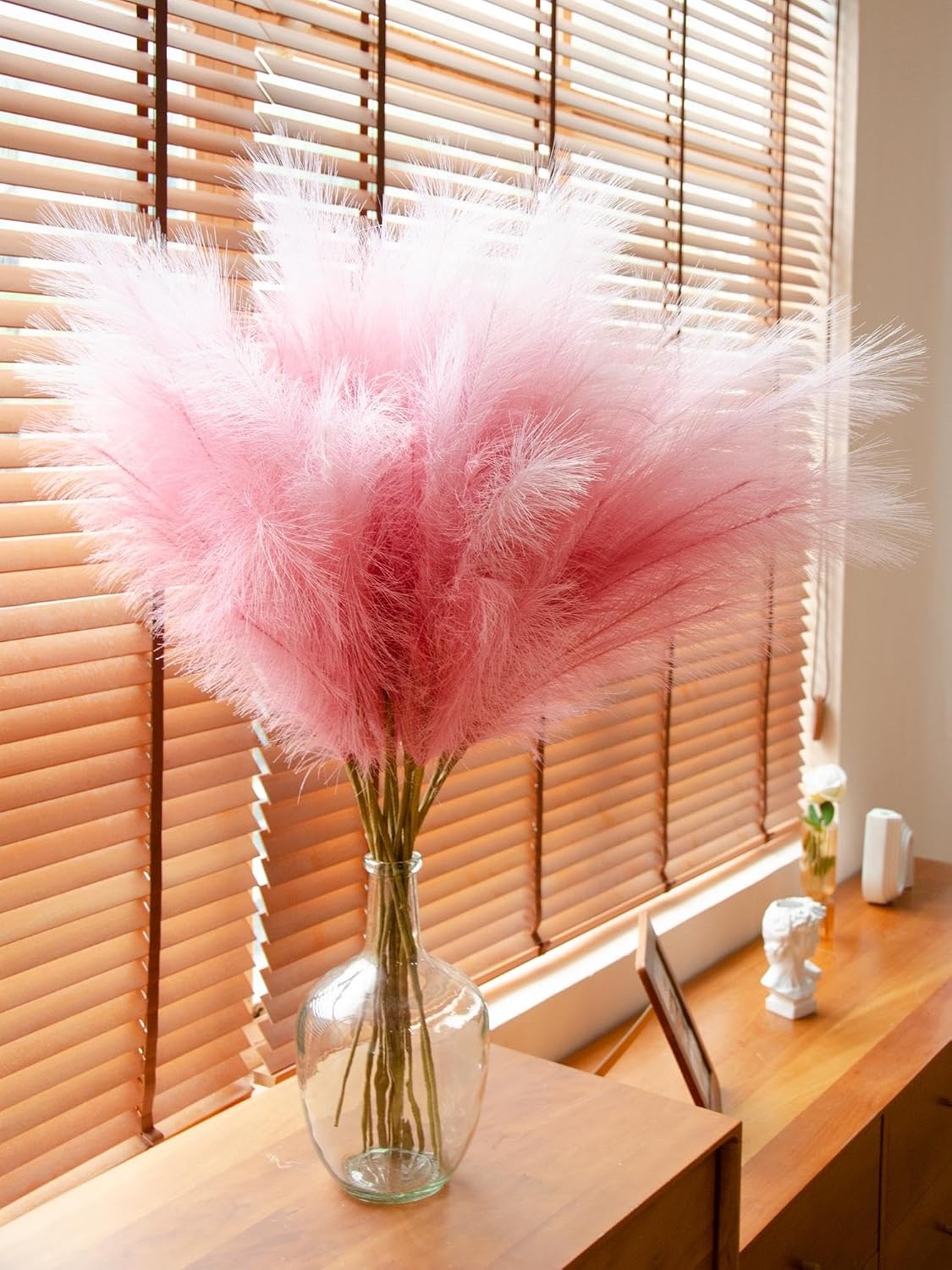 Pink Pampas Grass Decor, 9 PCS 37''/3.1FT Tall Fluffy Faux Pompas Floral, Large Artificial Pompous Grass Branches for Floor Vase Fillers, Boho Farmhouse Room Wedding Décor（Pink）