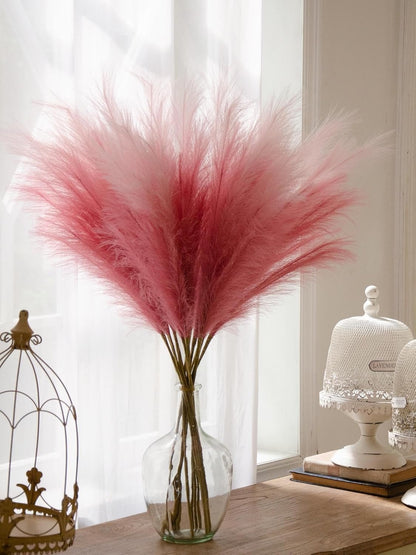 Pink Pampas Grass Decor, 9 PCS 37''/3.1FT Tall Fluffy Faux Pompas Floral, Large Artificial Pompous Grass Branches for Floor Vase Fillers, Boho Farmhouse Room Wedding Décor（Pink）