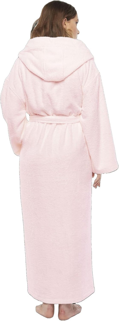 Women's Hooded Classic Bathrobe Turkish Cotton Robe with Full Length Options