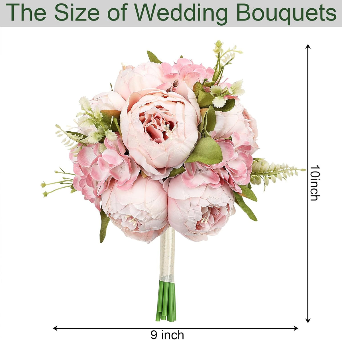 Blush Pink Bridesmaid Bouquets for Wedding, Set of 2 Artificial Silk Peonies Flowers Bouquet for Marriage Decorations
