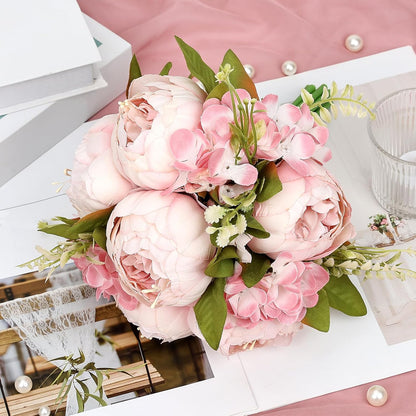 Blush Pink Bridesmaid Bouquets for Wedding, Set of 2 Artificial Silk Peonies Flowers Bouquet for Marriage Decorations