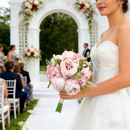 Blush Pink Bridesmaid Bouquets for Wedding, Set of 2 Artificial Silk Peonies Flowers Bouquet for Marriage Decorations