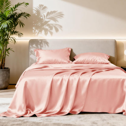 Satin Full Sheets Set, 4 Pieces, Coral, 15" Deep Pocket