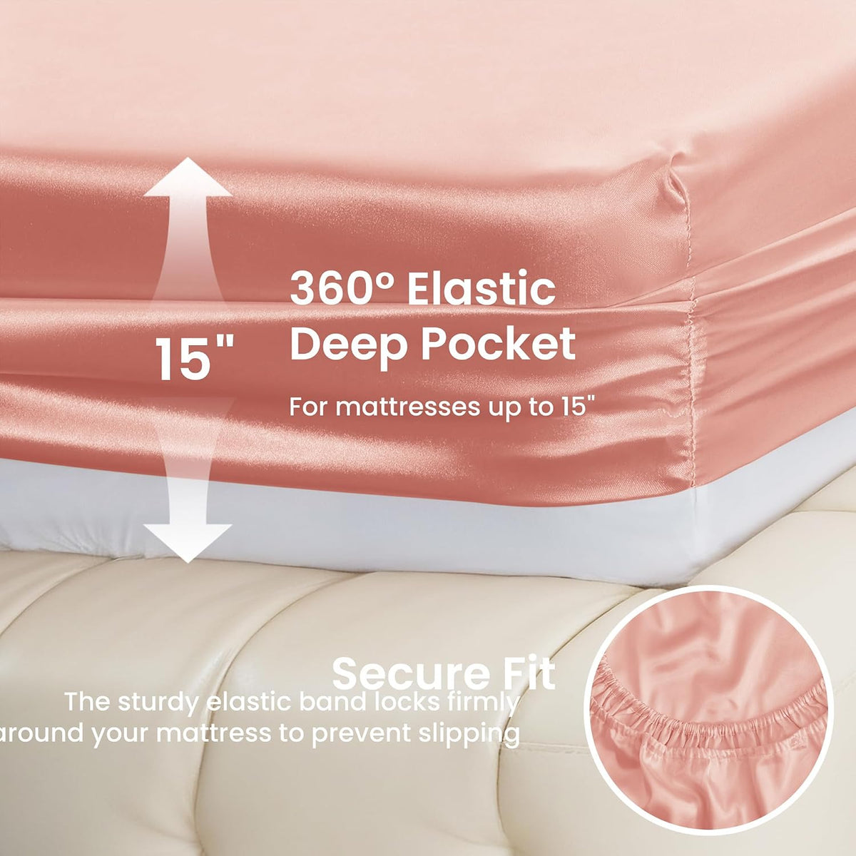 Satin Full Sheets Set, 4 Pieces, Coral, 15" Deep Pocket
