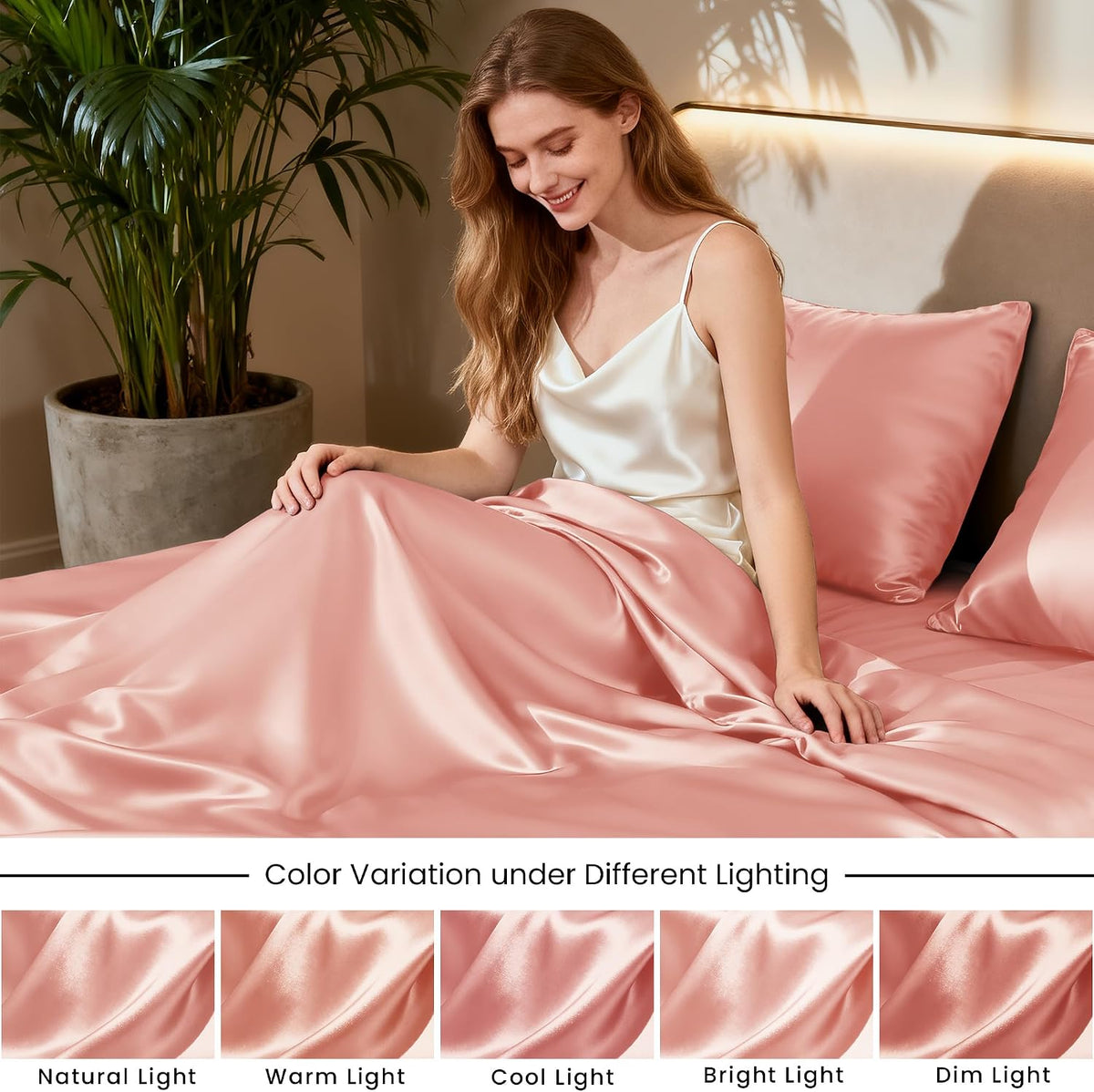 Satin Full Sheets Set, 4 Pieces, Coral, 15" Deep Pocket