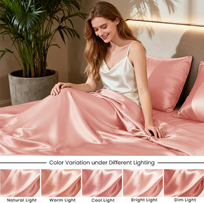 Satin Full Sheets Set, 4 Pieces, Coral, 15" Deep Pocket