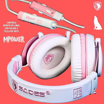 SADES MPOWER Stereo Gaming Headset for PS4, PC, Mobile, Noise Cancelling Over Ear Headphones with Retractable and Flexible Mic & Soft Memory Earmuffs for Laptop Nintendo Switch Games-Angel Edition