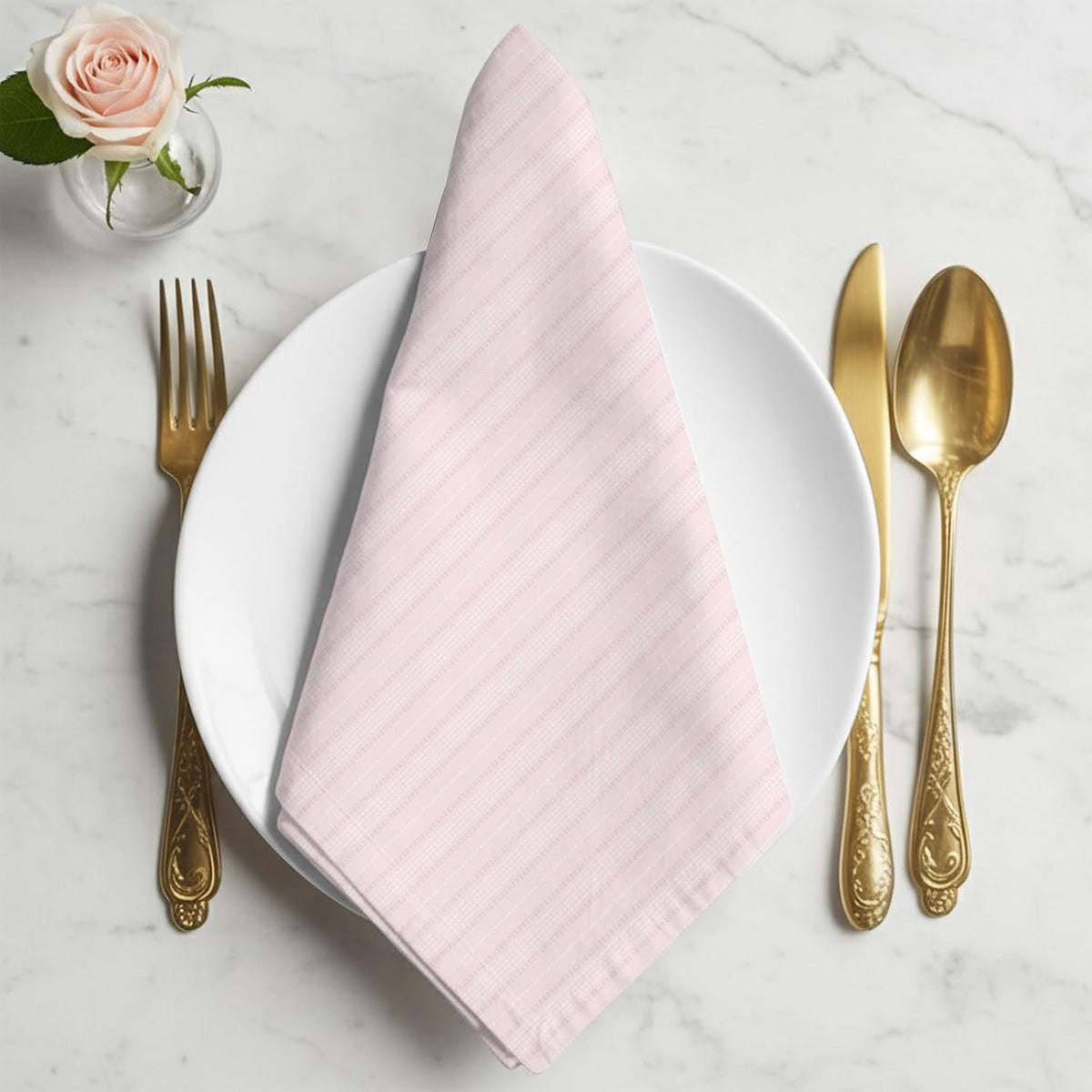 Blush Pink Line Striped Cloth Napkins Set of 4, Holiday Napkins for Baby Shower, Farmhouse Pink Stripes Washable Reusable Dinner Napkin for Cocktail Wedding Party, 20 x 20 Inch
