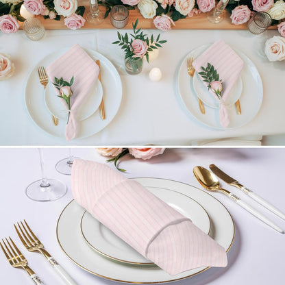 Blush Pink Line Striped Cloth Napkins Set of 4, Holiday Napkins for Baby Shower, Farmhouse Pink Stripes Washable Reusable Dinner Napkin for Cocktail Wedding Party, 20 x 20 Inch