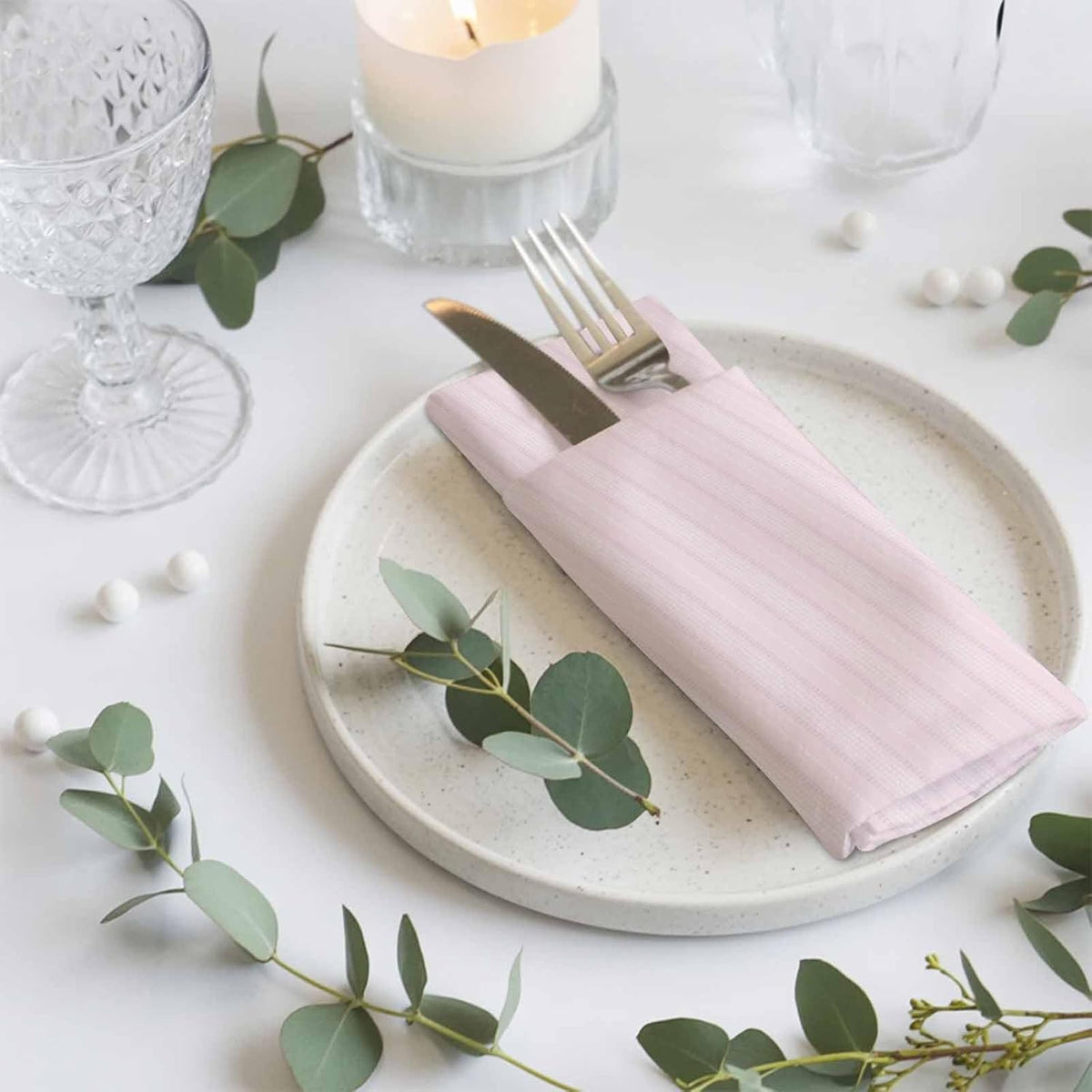 Blush Pink Line Striped Cloth Napkins Set of 4, Holiday Napkins for Baby Shower, Farmhouse Pink Stripes Washable Reusable Dinner Napkin for Cocktail Wedding Party, 20 x 20 Inch
