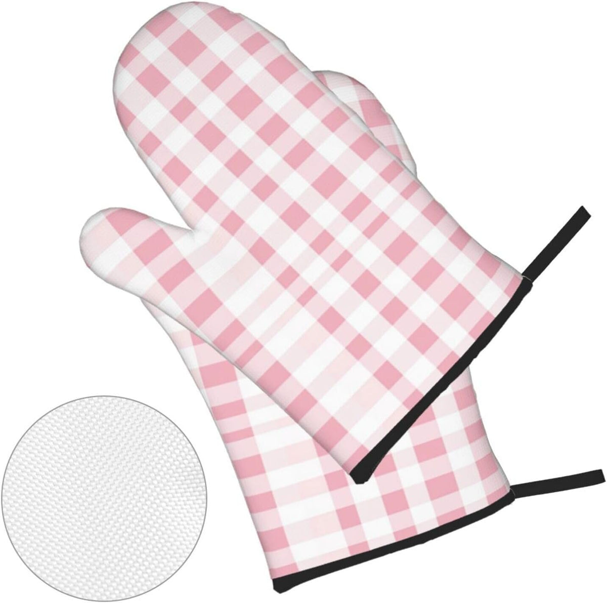 Oven Mitts Pink Gingham Aesthetic Heat Resistant Silicone Oven Mitts Set of 4,Oven Gloves for Cooking BBQ, Suitable for Barbecues Baking Cooking Microwave Cooking Gift