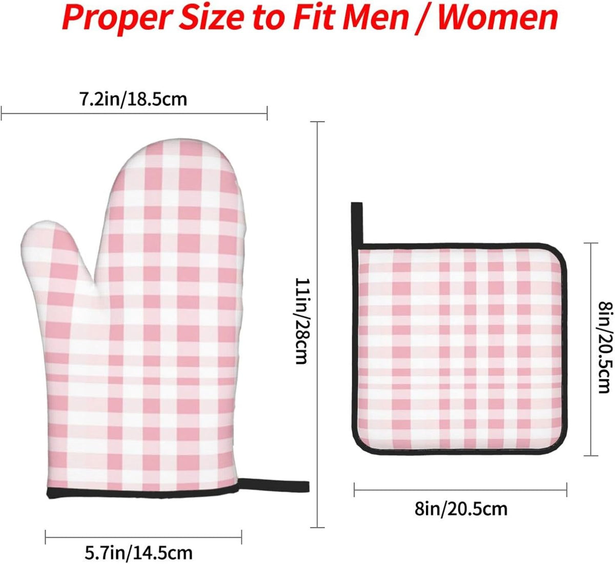 Oven Mitts Pink Gingham Aesthetic Heat Resistant Silicone Oven Mitts Set of 4,Oven Gloves for Cooking BBQ, Suitable for Barbecues Baking Cooking Microwave Cooking Gift