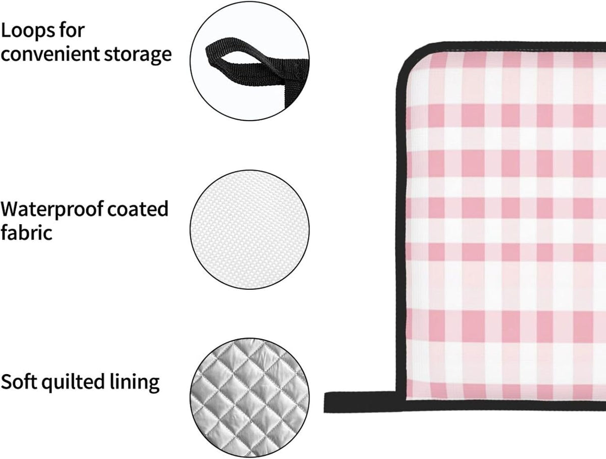 Oven Mitts Pink Gingham Aesthetic Heat Resistant Silicone Oven Mitts Set of 4,Oven Gloves for Cooking BBQ, Suitable for Barbecues Baking Cooking Microwave Cooking Gift