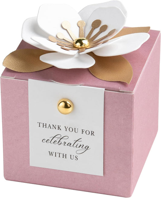 FEIYI 20 PCS Dusty Blue Candy Boxes, 3 In 1 Candy Box with Floral Decor, White Thank You Tags Gift wrapping for Wedding Birthday Baby Shower Decorations Party -2.55x2.55x2.55 inches (Dusty Rose)
