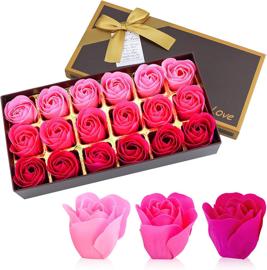 Floral Scented Bath Soap Rose Flower Petals, Plant Essential Oil Rose Soap Set Shaped Petals Gifts Ideas for Her Women Teens Girls Mom Birthdays, 18 PCS Pink