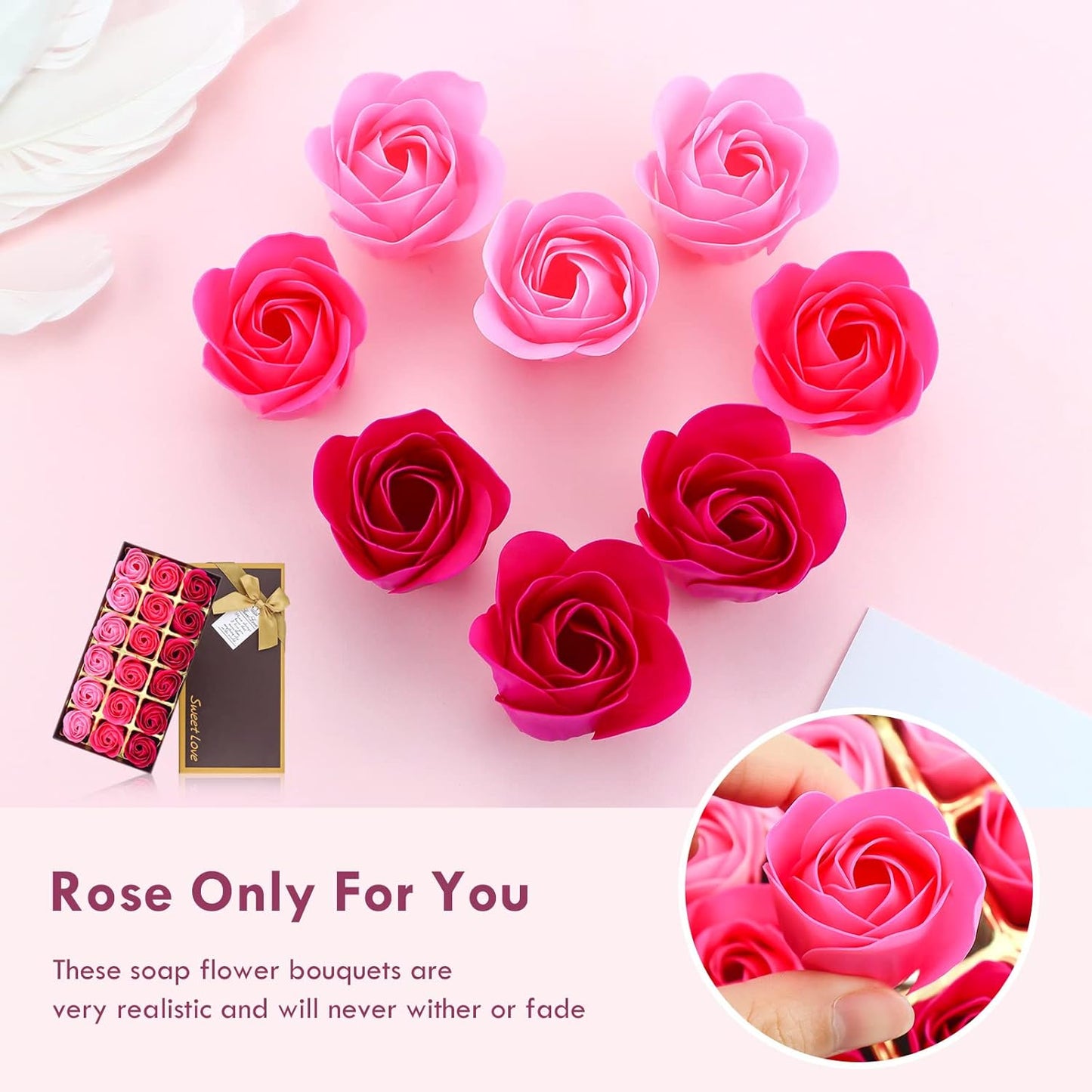 Floral Scented Bath Soap Rose Flower Petals, Plant Essential Oil Rose Soap Set Shaped Petals Gifts Ideas for Her Women Teens Girls Mom Birthdays, 18 PCS Pink