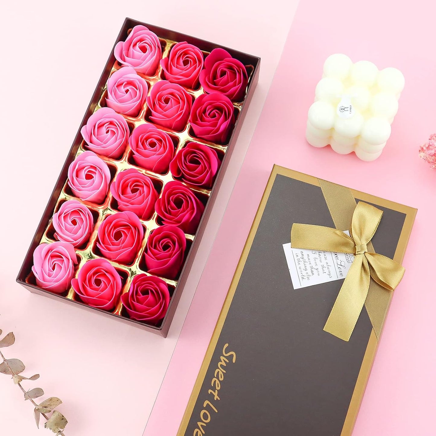 Floral Scented Bath Soap Rose Flower Petals, Plant Essential Oil Rose Soap Set Shaped Petals Gifts Ideas for Her Women Teens Girls Mom Birthdays, 18 PCS Pink