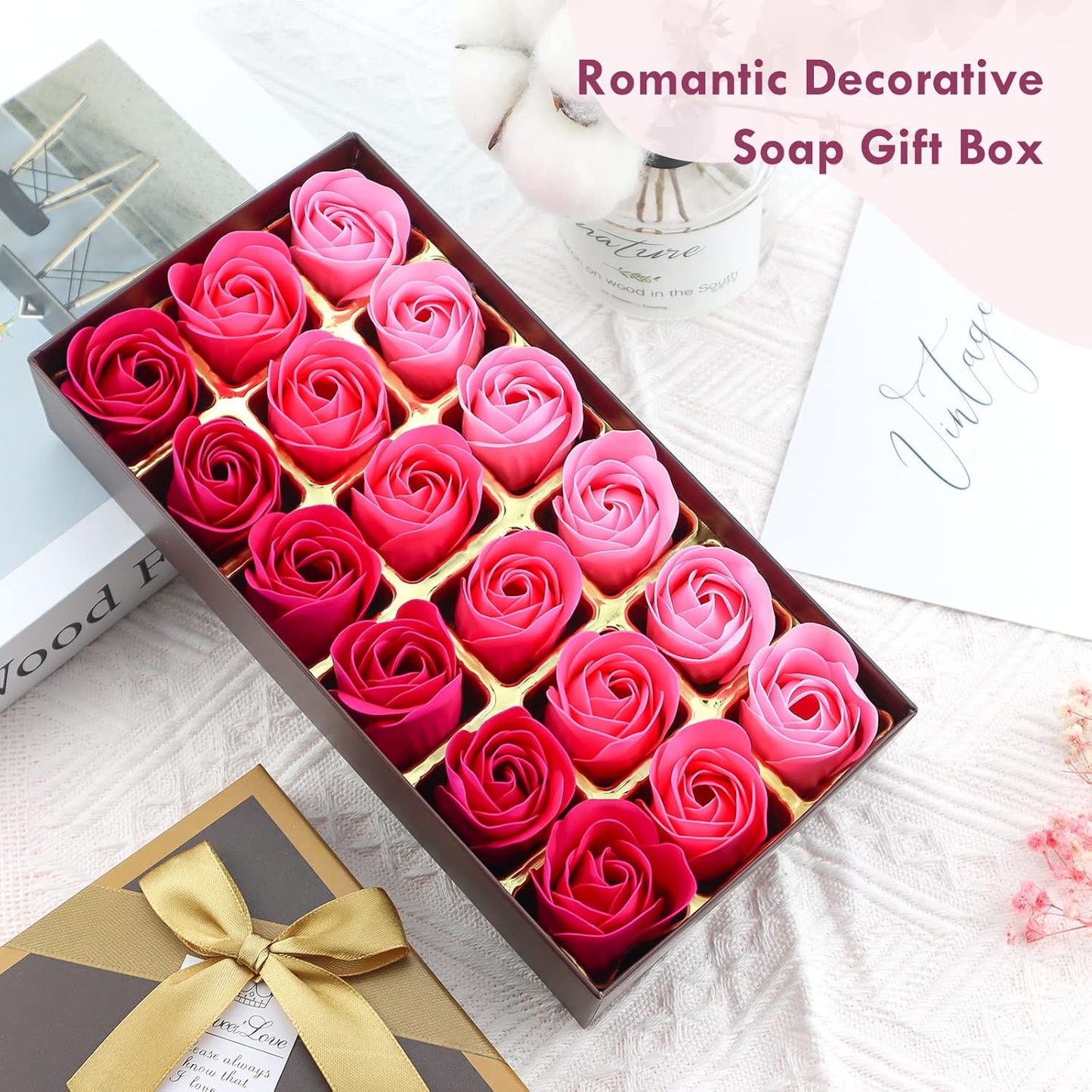 Floral Scented Bath Soap Rose Flower Petals, Plant Essential Oil Rose Soap Set Shaped Petals Gifts Ideas for Her Women Teens Girls Mom Birthdays, 18 PCS Pink