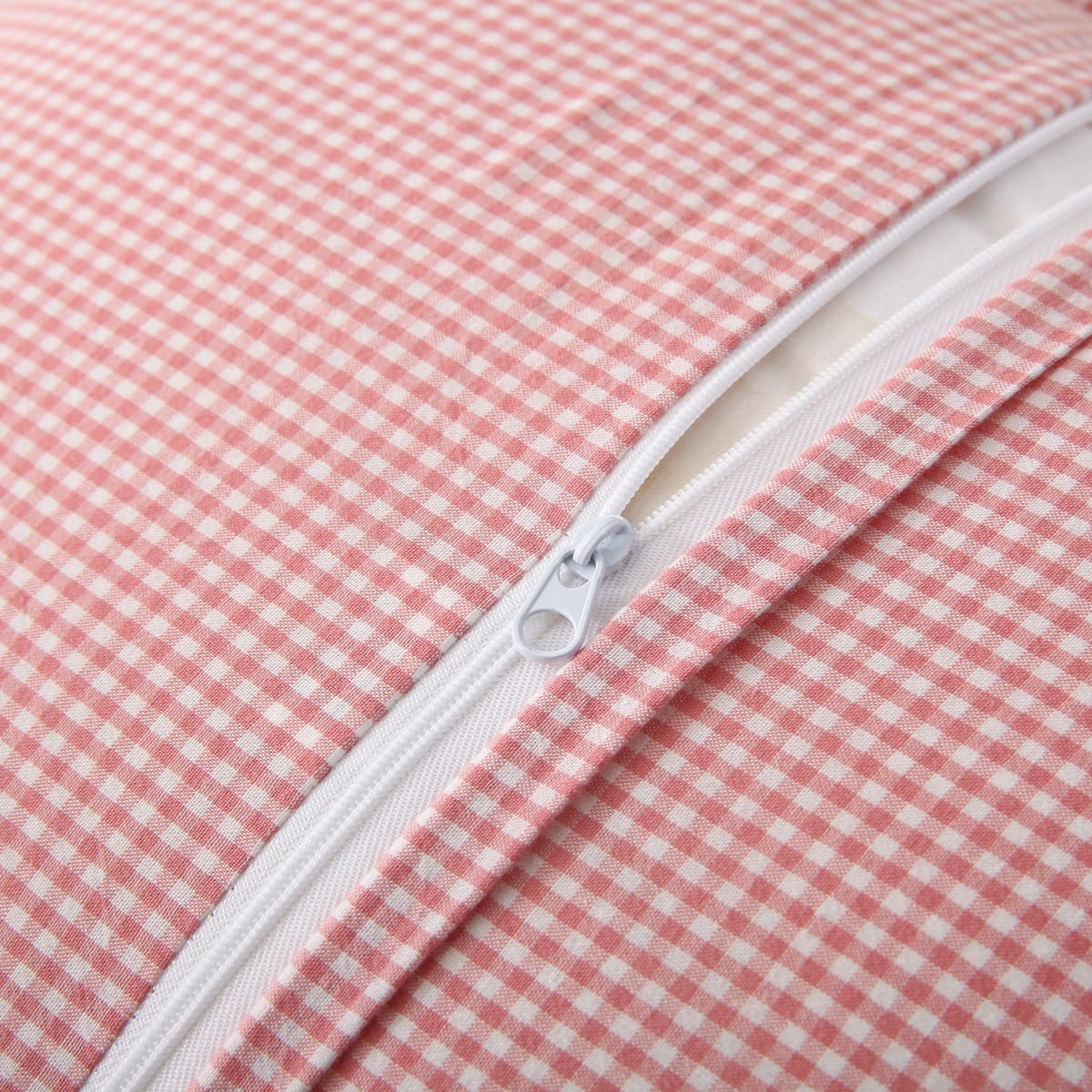 Pink/White Gingham Plaid Ruffle Throw Pillow Covers 18"x18"