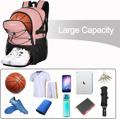 Basketball Backpack with Ball Compartment - Ventilated Shoe Pocket Fits US Size 15, Water Resistant 30L Sports Bag for Men Women Teen Athletes Practice Travel