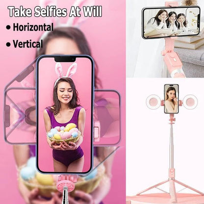 Selfie Stick Tripod with Light and Bluetooth Remote, 67" Extendable Mini Tripod Stand for iPhone Samsung Android, 6 in 1 Wireless Selfie Stick for TikTok YouTube Live Streaming(Pink)